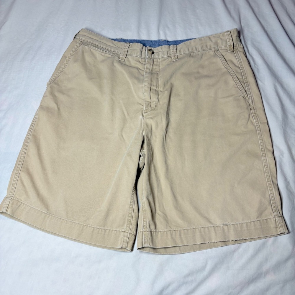 Polo Ralph Lauren Relaxed Fit Chino Shorts Mens 34 Tan Khaki Distressed Cotton